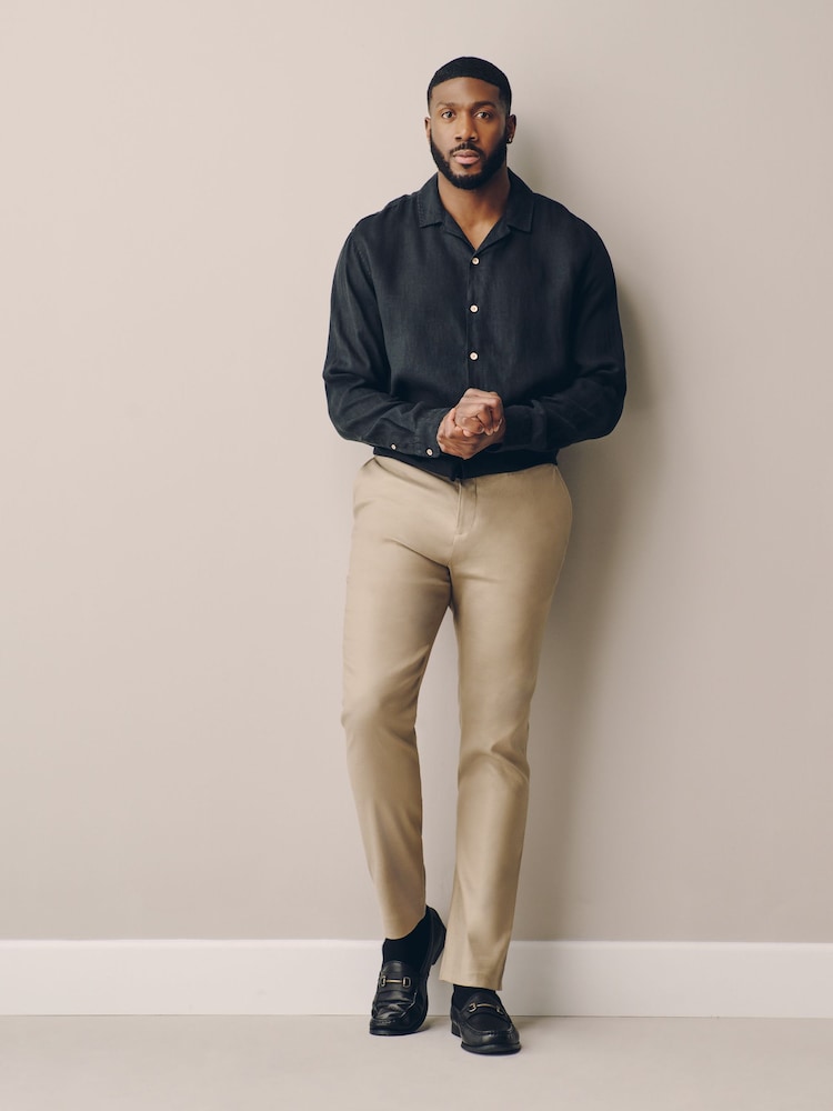 Stone Muscle Fit Motionflex Linen TENCEL™ Lyocell Blend Smart Trousers - Image 2 of 5 Stone Muscle Fit Motionflex Linen TENCEL™ Lyocell Blend Smart Trousers - Image 2 of 5