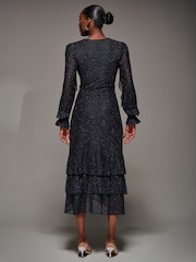 Jolie Moi Black Long Sleeve Frill Detail Mesh Maxi Dress - Image 2 of 6