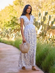 Seraphine Blue Maternity Maxi Dress - Image 1 of 7