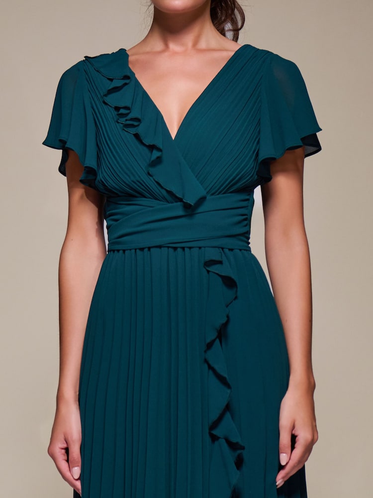 green ruffle midi dress Green Short Sleeve Micro Ruffle Midi Dress main image 0