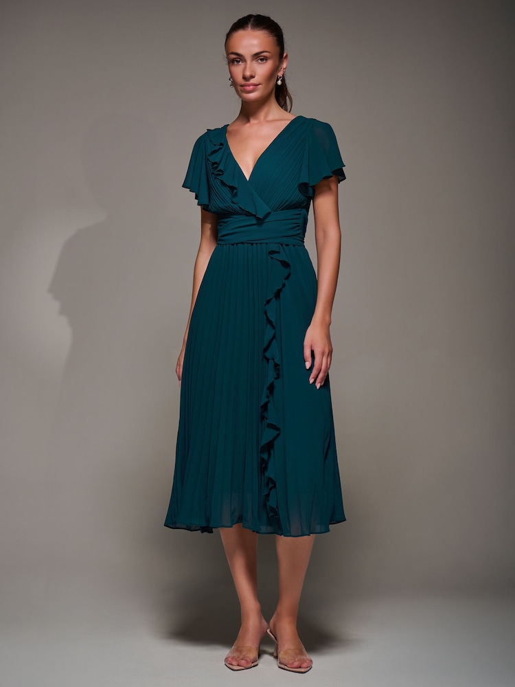 Buy Jolie Moi Green Chiffon Pleated Ruffle Midi Dress from Next USA