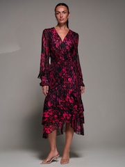 Jolie Moi Red Long Sleeve Frill Detail Mesh Maxi Dress - Image 1 of 6