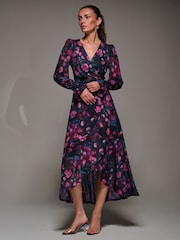 Jolie Moi Pink Ruffle Cuffed Sleeve Frill Mesh Maxi Dress - Image 1 of 6