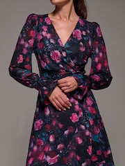 Jolie Moi Pink Ruffle Cuffed Sleeve Frill Mesh Maxi Dress - Image 3 of 6