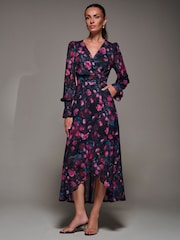 Jolie Moi Pink Ruffle Cuffed Sleeve Frill Mesh Maxi Dress - Image 6 of 6