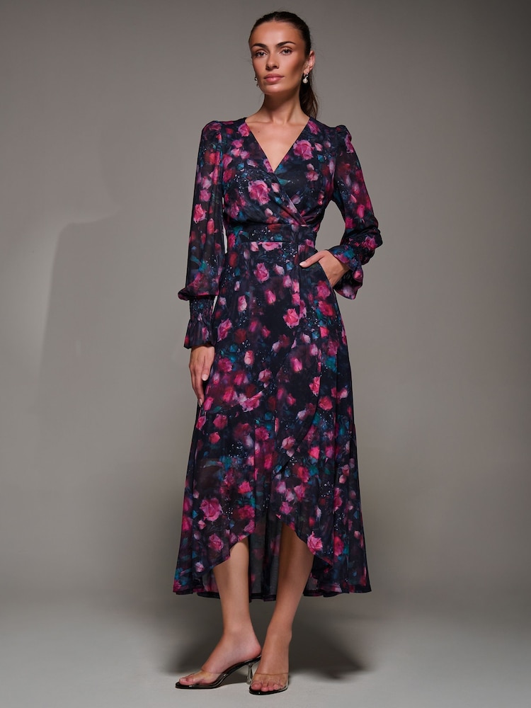 Jolie Moi Pink Ruffle Cuffed Sleeve Frill Mesh Maxi Dress - Image 6 of 6 Jolie Moi Pink Ruffle Cuffed Sleeve Frill Mesh Maxi Dress - Image 6 of 6