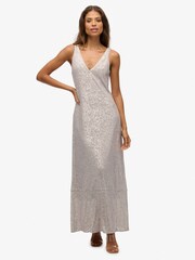 Superdry Silver Maxi Sequin V-Neck Dress - Image 1 of 8