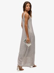 Superdry Silver Maxi Sequin V-Neck Dress - Image 2 of 8