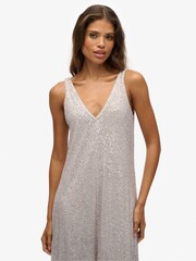 Superdry Silver Maxi Sequin V-Neck Dress - Image 5 of 8