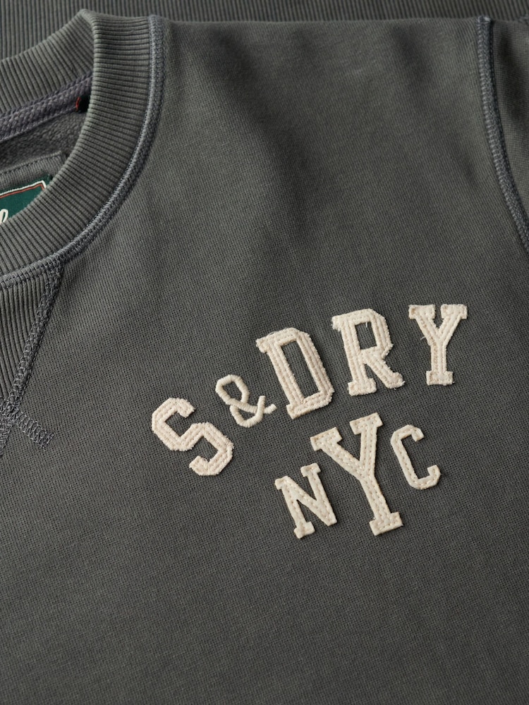 Superdry Grey Vintage Athletic Crew Sweattop - Image 2 of 2 Superdry Grey Vintage Athletic Crew Sweattop - Image 2 of 2