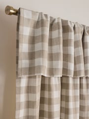 Natural Woven Gingham Check Ruffle Top Fold Over Lined Curtains - Image 1 of 5
