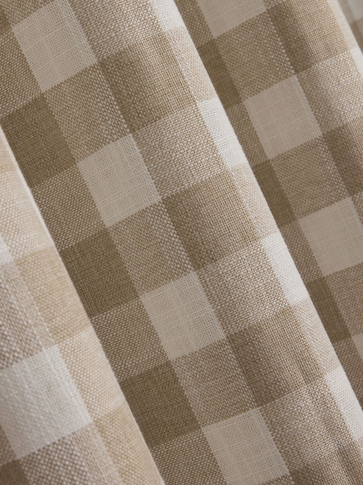 Natural Woven Gingham Check Ruffle Top Fold Over Lined Curtains - Image 5 of 5