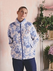 Cath Kidston Blue Hackney Rose Floral Borg Zip Up Fleece Jacket - Image 1 of 5