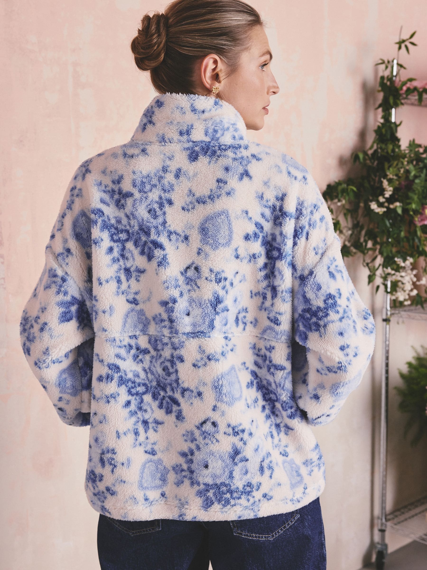 Buy Cath Kidston Blue Hackney Rose Floral Borg Zip Up Fleece