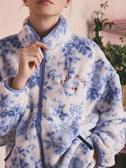 Cath Kidston Blue Hackney Rose Floral Borg Zip Up Fleece Jacket - Image 4 of 5