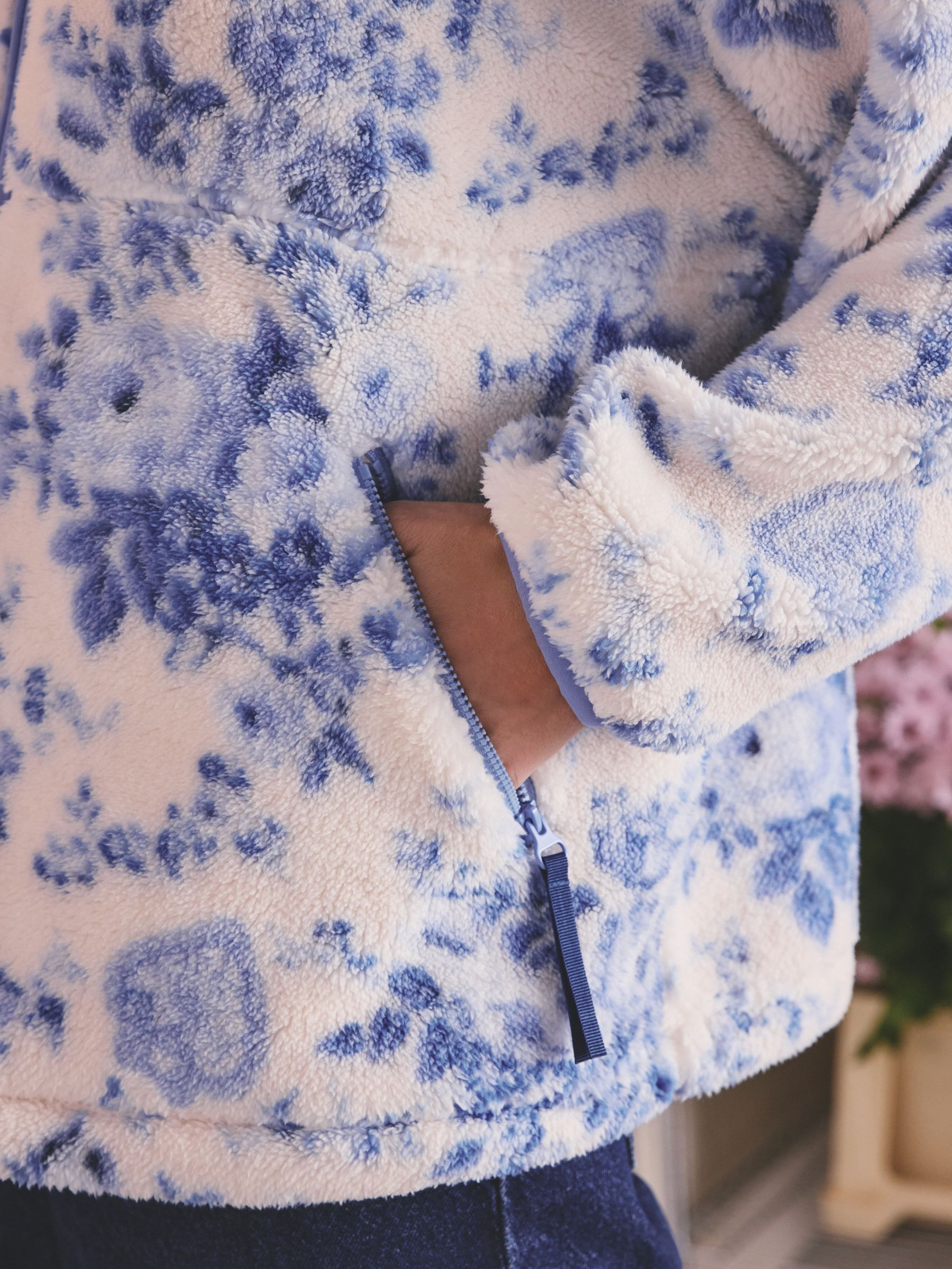 Buy Cath Kidston Blue Hackney Rose Floral Borg Zip Up Fleece