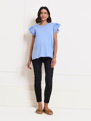 Seraphine Light Blue Maternity Cotton Jersey Top with Broderie Trim - Image 2 of 6