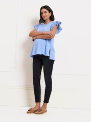 Seraphine Light Blue Maternity Cotton Jersey Top with Broderie Trim - Image 3 of 6