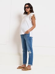 Seraphine White Maternity Cotton Jersey Top with Broderie Trim - Image 6 of 8