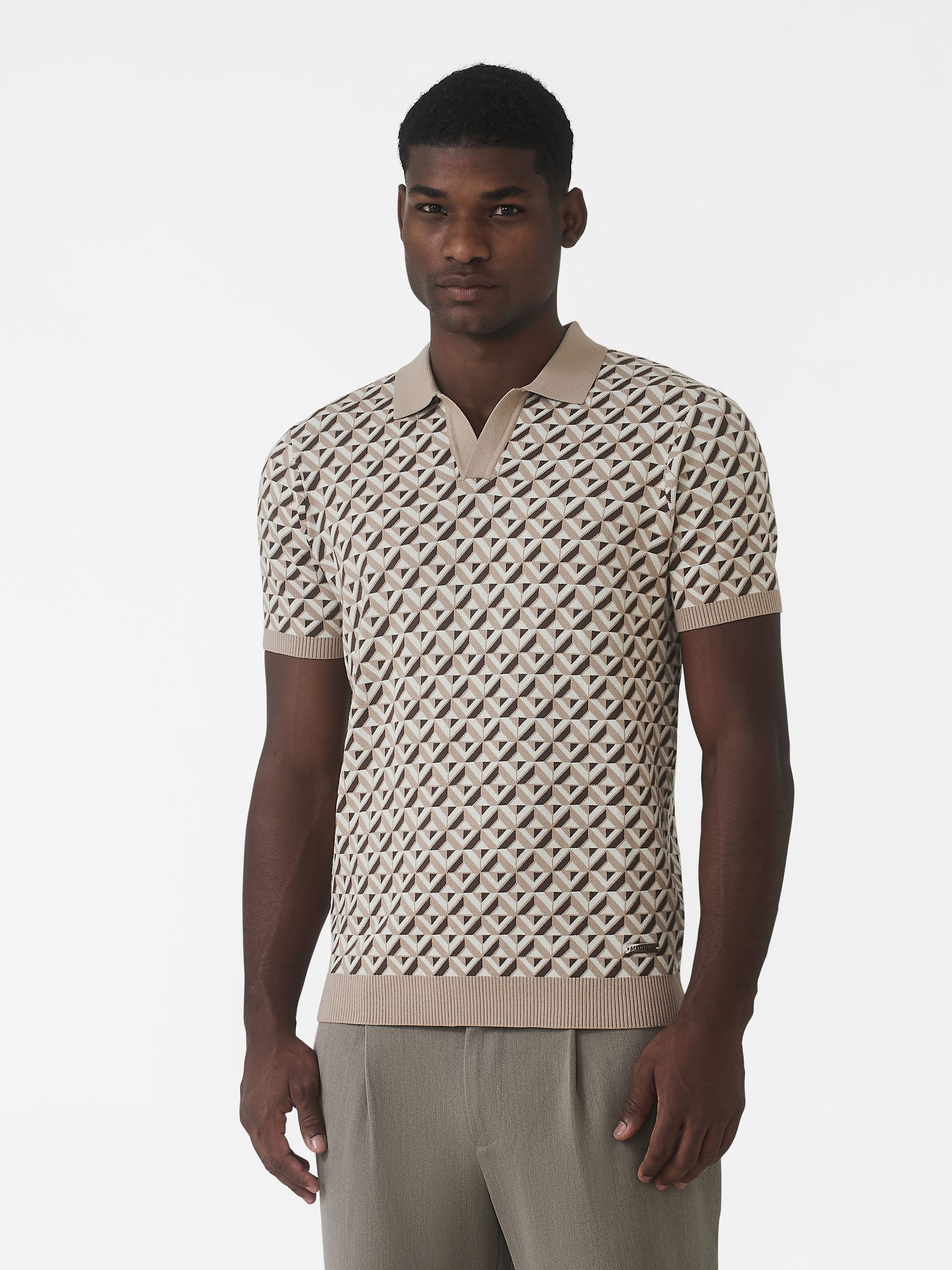 Buy Бежевий - MAUVAIS Matisse Tipped Birdseye Knit Polo Shirt з