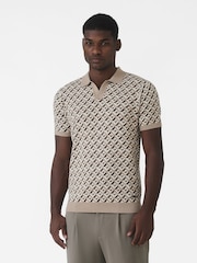 MAUVAIS Natural Matisse Knitted Geo Polo Shirt - Image 1 of 6