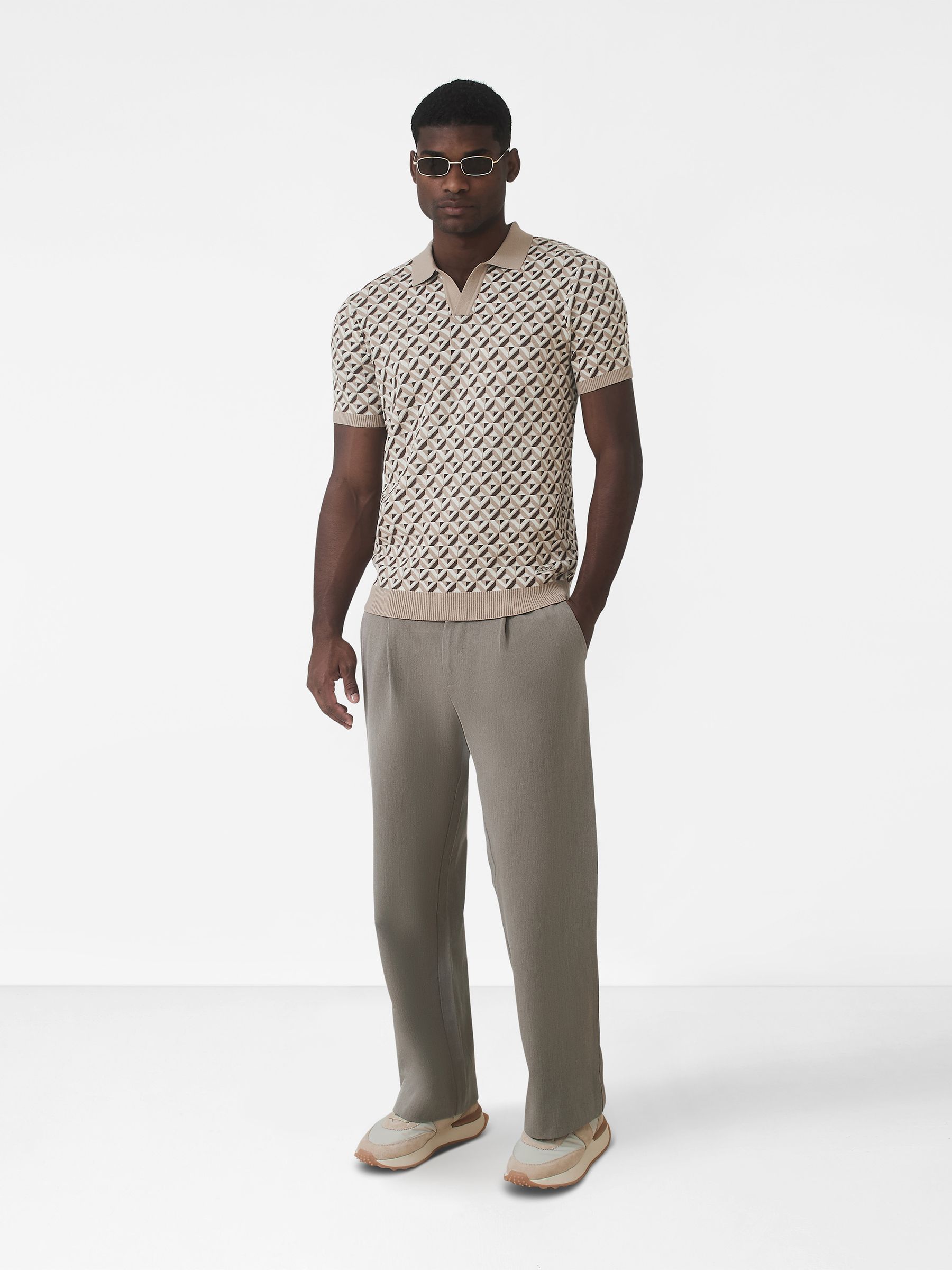 Buy Бежевий - MAUVAIS Matisse Tipped Birdseye Knit Polo Shirt з