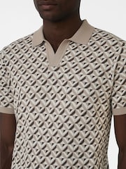 MAUVAIS Natural Matisse Knitted Geo Polo Shirt - Image 5 of 6