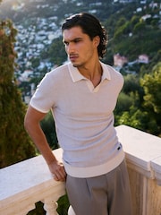 MAUVAIS Natural Giordini Tipped Birdseye Knit Polo Shirt - Image 1 of 6
