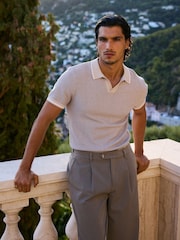 MAUVAIS Natural Giordini Tipped Birdseye Knit Polo Shirt - Image 3 of 6