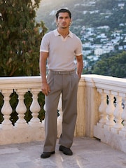 MAUVAIS Natural Giordini Tipped Birdseye Knit Polo Shirt - Image 4 of 6