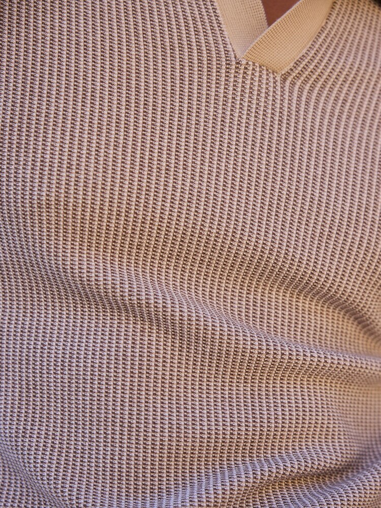 MAUVAIS Natural Giordini Tipped Birdseye Knit Polo Shirt - Image 6 of 6 MAUVAIS Natural Giordini Tipped Birdseye Knit Polo Shirt - Image 6 of 6