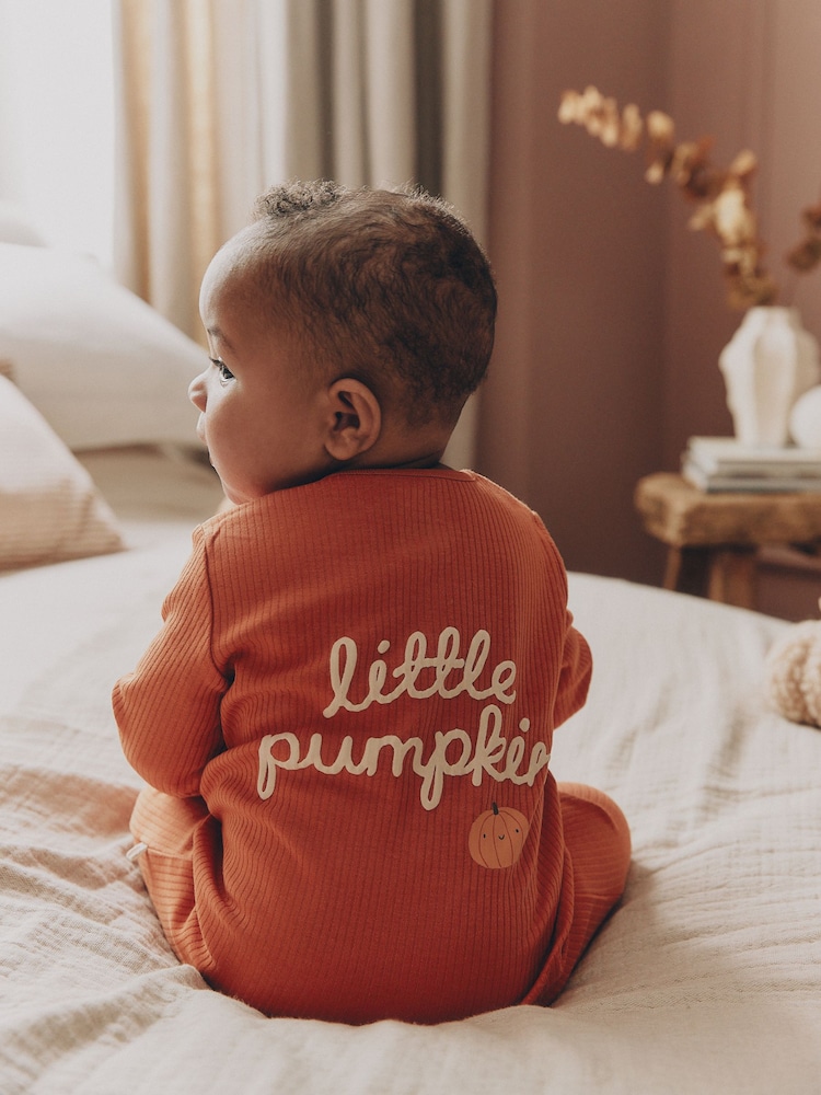 Orange Two Way Zip Baby Sleepsuit (0mths-3yrs) - Image 1 of 14 Orange Two Way Zip Baby Sleepsuit (0mths-3yrs) - Image 1 of 14