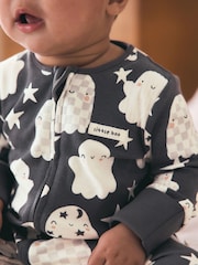 Grey Halloween Ghost Two Way Zip Baby Sleepsuit (0mths-3yrs) - Image 3 of 9