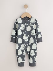 Grey Halloween Ghost Two Way Zip Baby Sleepsuit (0mths-3yrs) - Image 4 of 9