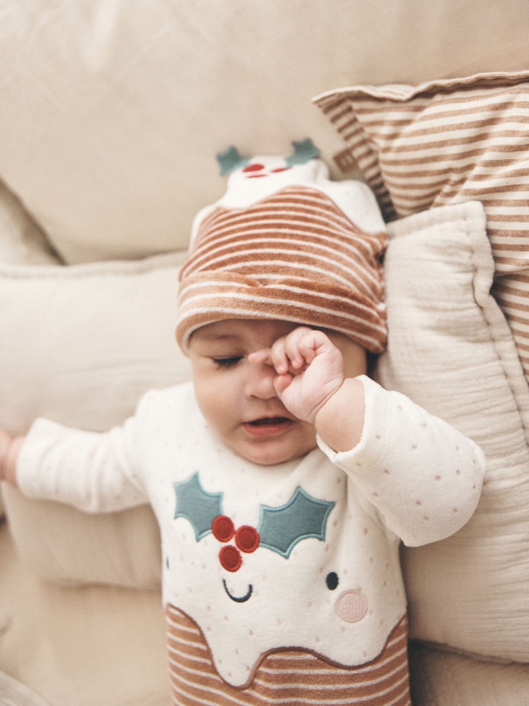 Neutral Christmas Pudding Sleepsuit & Hat Set (0mths-2yrs) - Image 2 of 10 Neutral Christmas Pudding Sleepsuit & Hat Set (0mths-2yrs) - Image 2 of 10