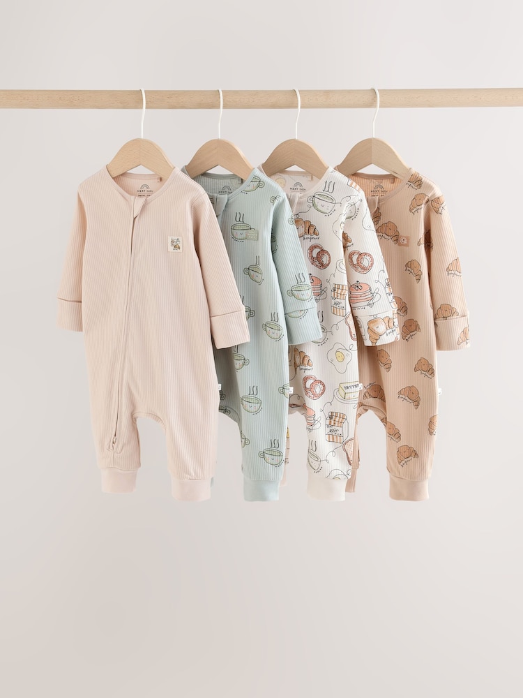 Neutral Brunch Two Way Zip Baby Sleepsuits 4 Pack (0mths-3yrs) - Image 1 of 10