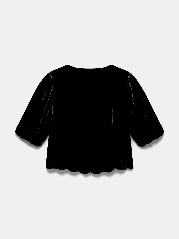 Mint Velvet Black Velvet Scallop Trim Top - Image 7 of 7