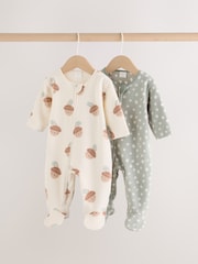 Sage Green Microfleece Two Way Zip Baby Sleepsuits 2 Pack - Image 3 of 14