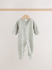 Sage Green Microfleece Two Way Zip Baby Sleepsuits 2 Pack - Image 5 of 14