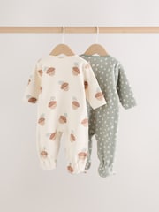 Sage Green Microfleece Two Way Zip Baby Sleepsuits 2 Pack - Image 6 of 14