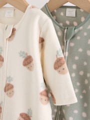 Sage Green Microfleece Two Way Zip Baby Sleepsuits 2 Pack - Image 8 of 14