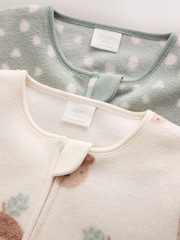 Sage Green Microfleece Two Way Zip Baby Sleepsuits 2 Pack - Image 9 of 14
