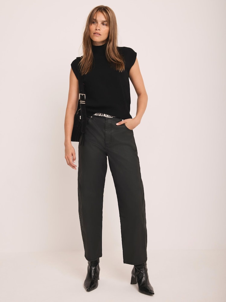 Mint Velvet Black Coated Barrel Leg Jeans - Image 2 of 7 Mint Velvet Black Coated Barrel Leg Jeans - Image 2 of 7