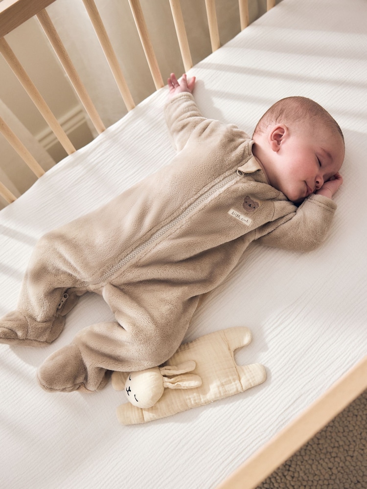 Neutral Bear Fleece Two Way Zip Baby Sleepsuit - Image 1 of 9 Neutral Bear Fleece Two Way Zip Baby Sleepsuit - Image 1 of 9