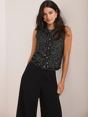 Mint Velvet Black Embellished Sleeveless Top - Image 1 of 7