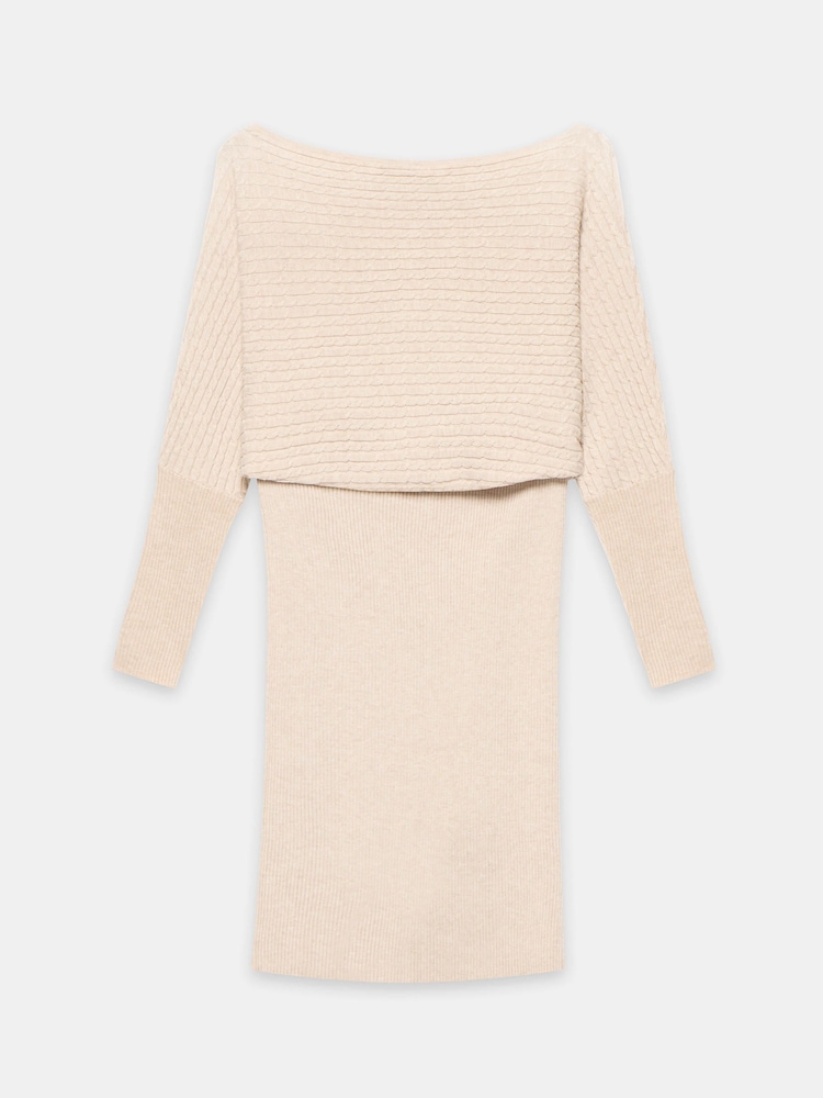 slash neck knit mini dress Miss Selfridge slash neck oversized Knit Mini Dress in mocha-Brown