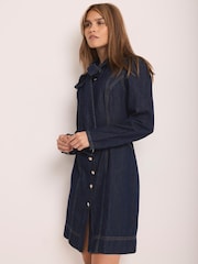 Mint Velvet Blue Denim Pussy Bow Mini Dress - Image 1 of 7