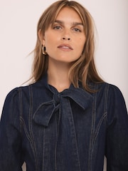 Mint Velvet Blue Denim Pussy Bow Mini Dress - Image 3 of 7