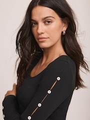 Mint Velvet Black Cotton Blend Button Trim Top - Image 4 of 8