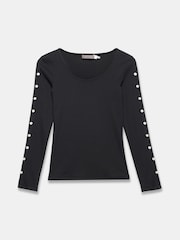 Mint Velvet Black Cotton Blend Button Trim Top - Image 6 of 8